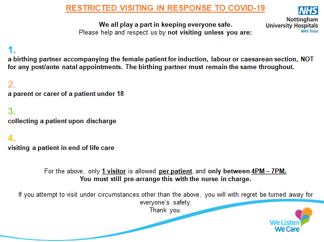 nottmhospitals's tweet photo. Please pay attention to our visiting information and don't visit us for reasons other than these. This is to keep everyone safe. We appreciate your help and understanding at this difficult time for all. Thank you for your continued support. 👇🏥🙏 https://t.co/HOBOD8nSwv