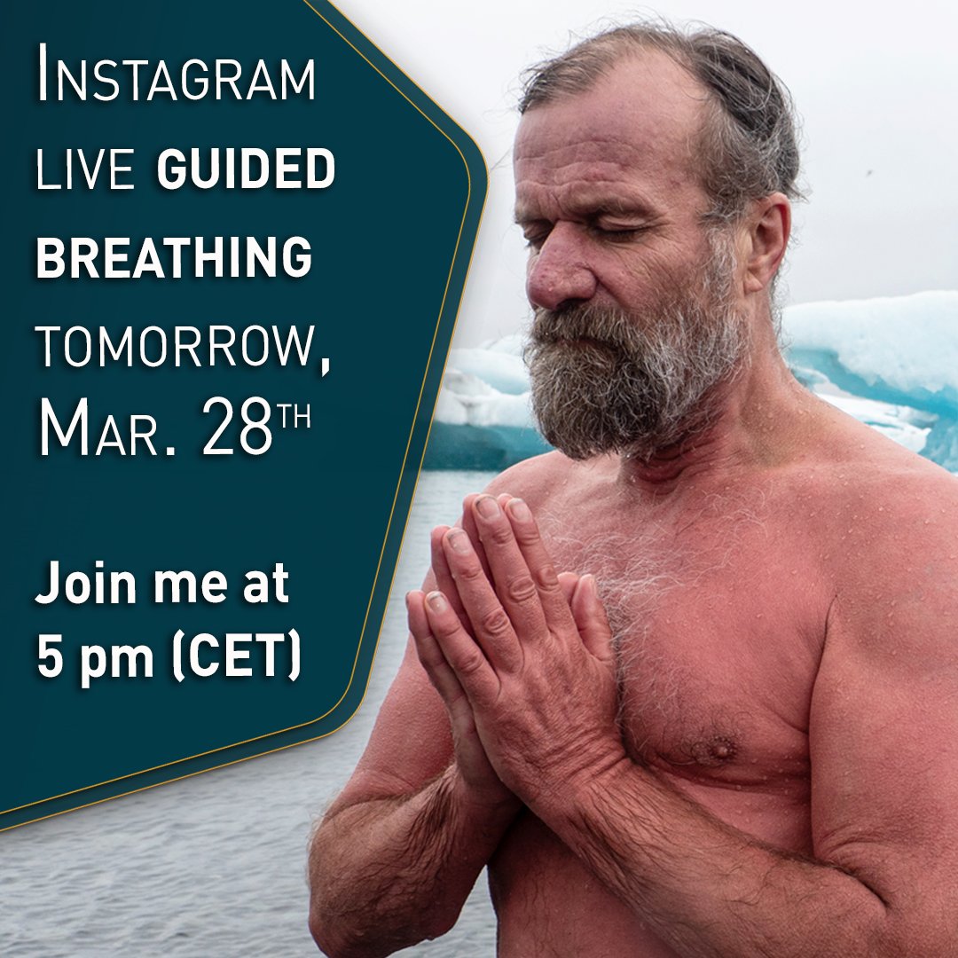 Iceman_Hof's tweet photo. For anyone who'd like to join, I'm doing a #instagramlive guided breathing session tomorrow (Mar. 28th) at 5 pm (CET - Amsterdam time). Let's connect from all over the world and breath by breath find our inner peace. All of us together as one. See you then X https://t.co/DlKlYedGBi