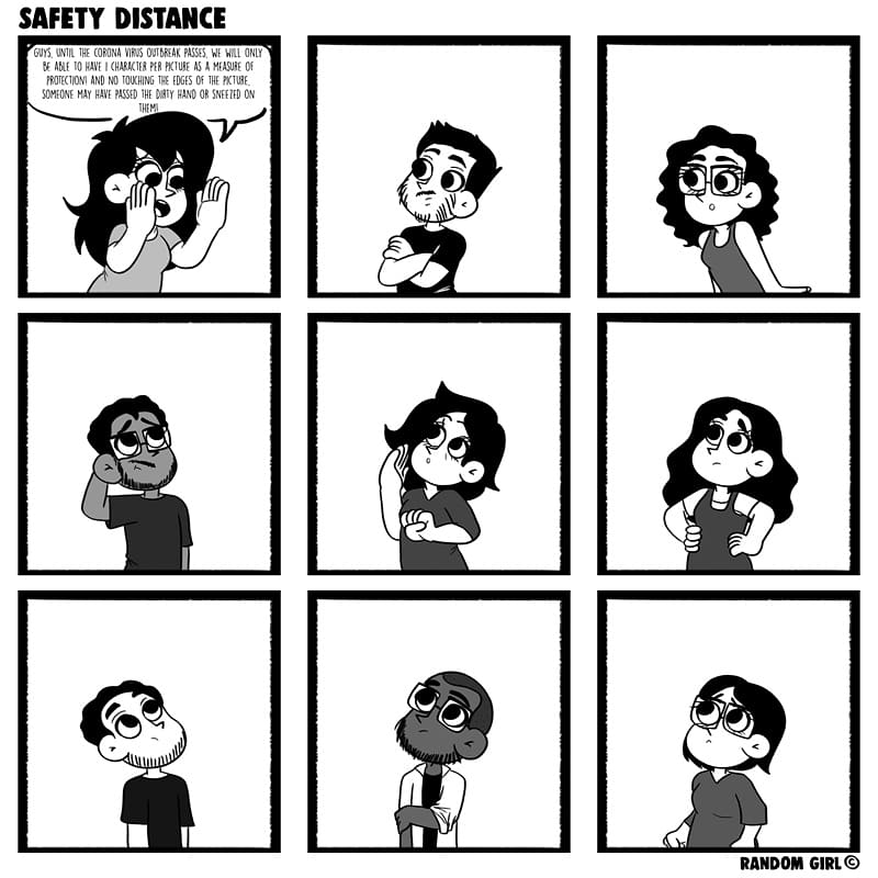 randomgrlcomics's tweet photo. Until Corona passes, it's each one in its own square!

#corona
#coronavirus #covid19 #isolation #socialisolation #pandemic #stayathome #comic #comics #comicstrips #webcomic #funny #funnycomic #funnycomics #cartoon #instacomic #humor #webtoon #comicstrips https://t.co/bQQD8icfcg