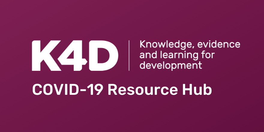 Check out our new K4D #COVID-19 Resource Hub where you will find our COVID-19 Health Evidence Summaries and other publications that provide inputs to the response to COVID-19.

<a href="/KerryMillington/">Kerry Millington</a> <a href="/DFID_UK/">DFID</a> @DFID_Research <a href="/IDS_UK/">Institute of Development Studies</a> <a href="/iddbirmingham/">International Development Department</a> <a href="/LSTMnews/">LSTM</a> 

buff.ly/39mNhiK
