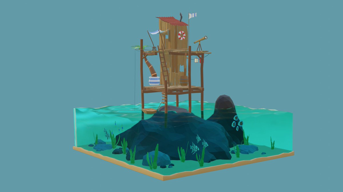 SDigitalart's tweet photo. This is my rendered day and night sea shack using blender 2.8 #blender #Blender3d #blenderart #digitalarts #artwork #3dart #3d #3dmodeling #3dmodels #seashack #fish #tropicalfish https://t.co/mgblmqoZ0x