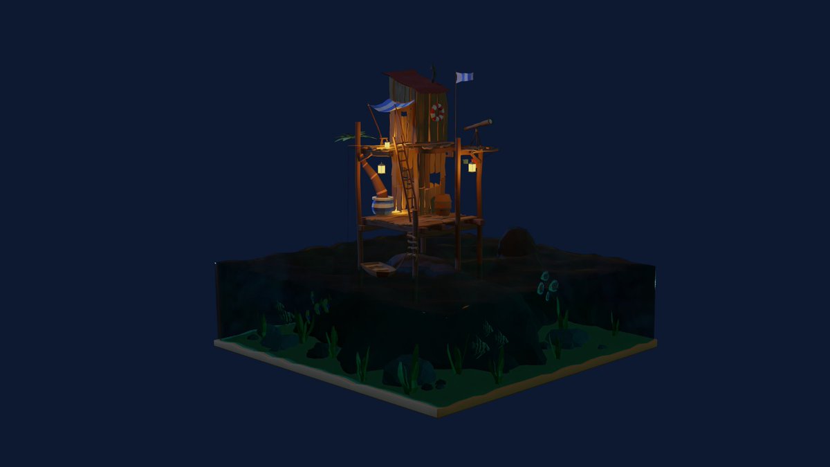 SDigitalart's tweet photo. This is my rendered day and night sea shack using blender 2.8 #blender #Blender3d #blenderart #digitalarts #artwork #3dart #3d #3dmodeling #3dmodels #seashack #fish #tropicalfish https://t.co/mgblmqoZ0x