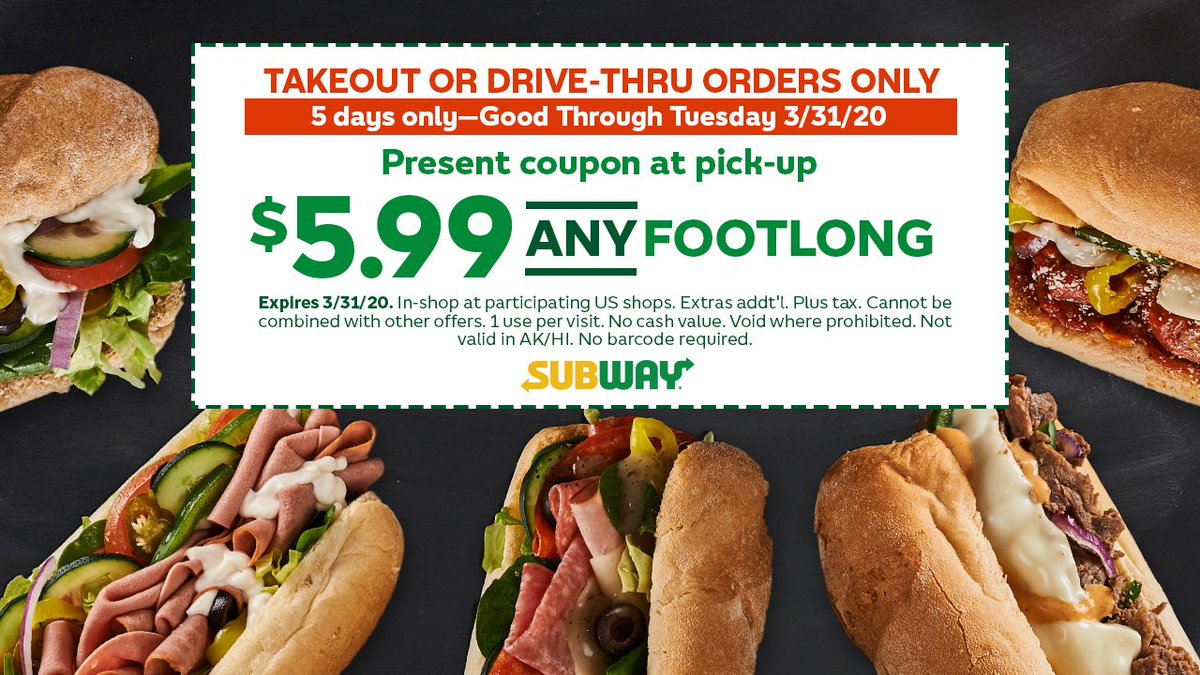 $5.99 footlongs in three easy steps:
1) Take a screenshot 2) Take a drive 3) Take 🏠 your favorite sub