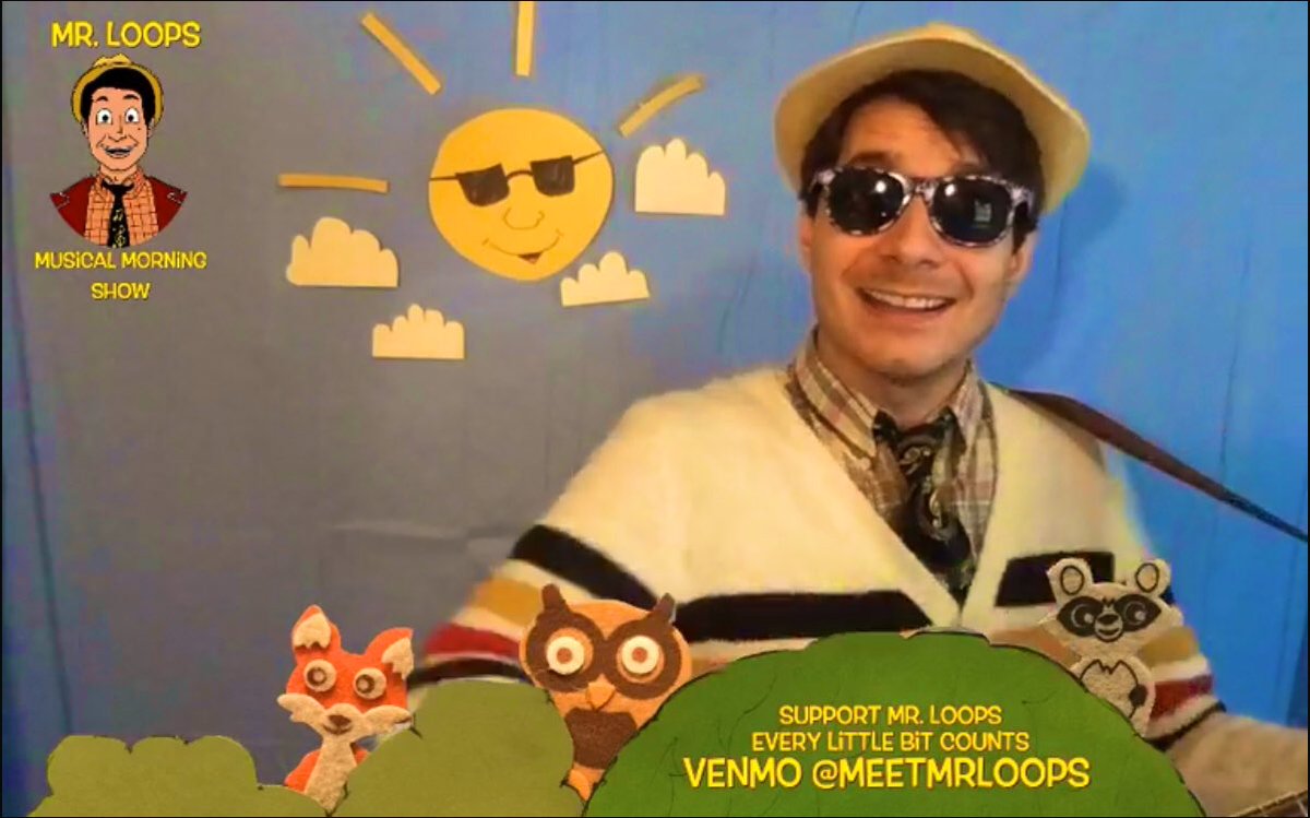 JonLewisMusic's tweet photo. Doing a live morning show for kids has been the best and the outreach of love from people watching has touched my heart. I’ll be back next week mon-fri at 10am. And if you can, donate to local artists who are out there still workin it! #mrloops #supportlocalartists https://t.co/HWIgY3BDLT