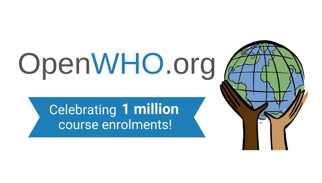DrTedros's tweet photo. #OpenWHO, our free &amp; multilingual learning platform for health emergencies, reached 1M course enrollments today. This is a tremendous achievement! Knowledge is key to advancing public health &amp; beating #COVID19. Here is the list of courses &amp; how to enroll: https://t.co/cO7TAxpmo5 https://t.co/q3yFD7iTWZ