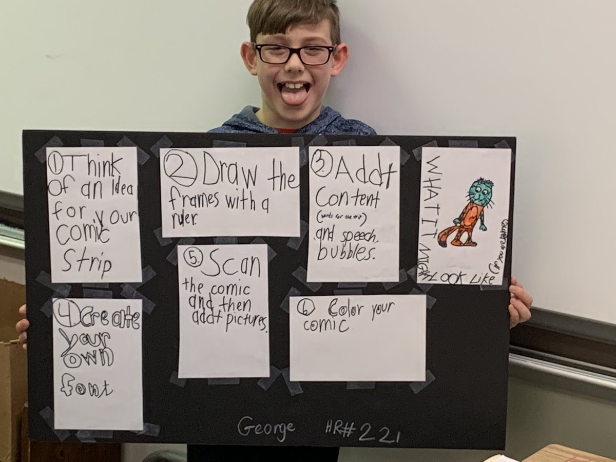 kierclass's tweet image. George taught the class how to design their own comic strip! #thirdatbis