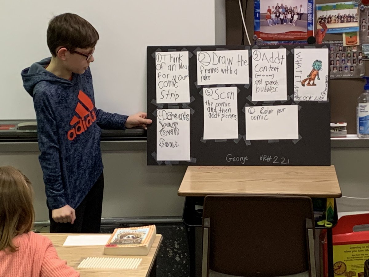 kierclass's tweet image. George taught the class how to design their own comic strip! #thirdatbis