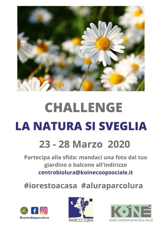 Il Centro Biodiversità di Lomazzo propone una sfida fotografica! Scatta sul tuo balcone o nel tuo giardino e cattura la natura che si sveglia.
Invia le foto a centrobiolura@koinecoopsociale.it.

#iorestoacasa #fermiamoloinsieme #parchidilombardia #sistemaparchi  #regionelombardia