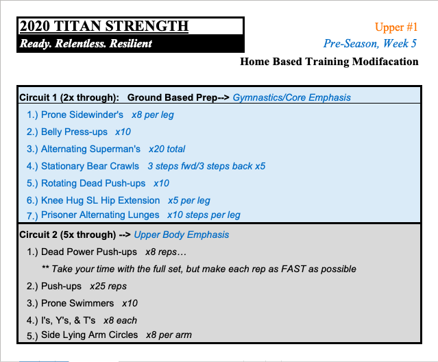 TitanAthDev's tweet photo. Titan Athletes: Here's another in-home workout for you, Upper Body Emphasis with a little bit more volume than last week.  #WAE https://t.co/kKypFz47Uu