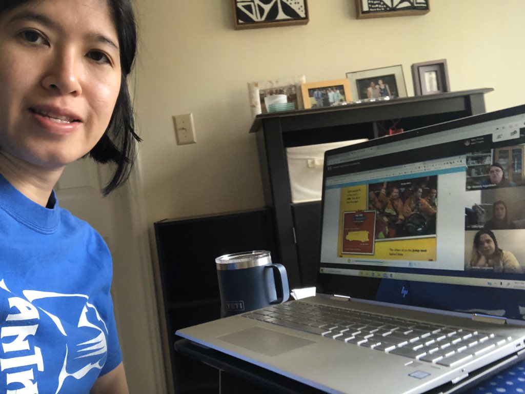 ZuyiMui's tweet photo. So thankful for technology to help us stay connected. FMSD media specialists were able to meet and shared some great ideas today. Virtual Spirit Week here has been fun! #PanthersEngaged https://t.co/yhEfXg1aHC