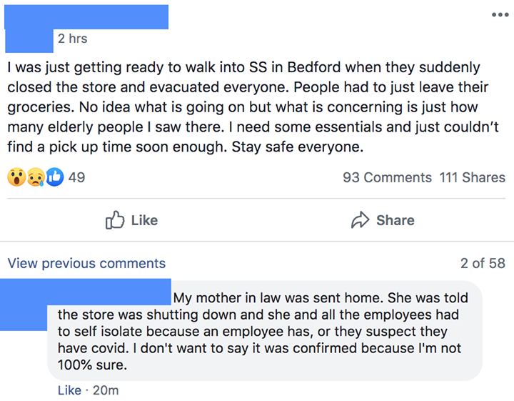 haligonia's tweet photo. Many, many reports coming in that Superstore Bedford has been closed due to a positive COVID-19 test of one of the employees. No official word. https://t.co/DX13yff1WK