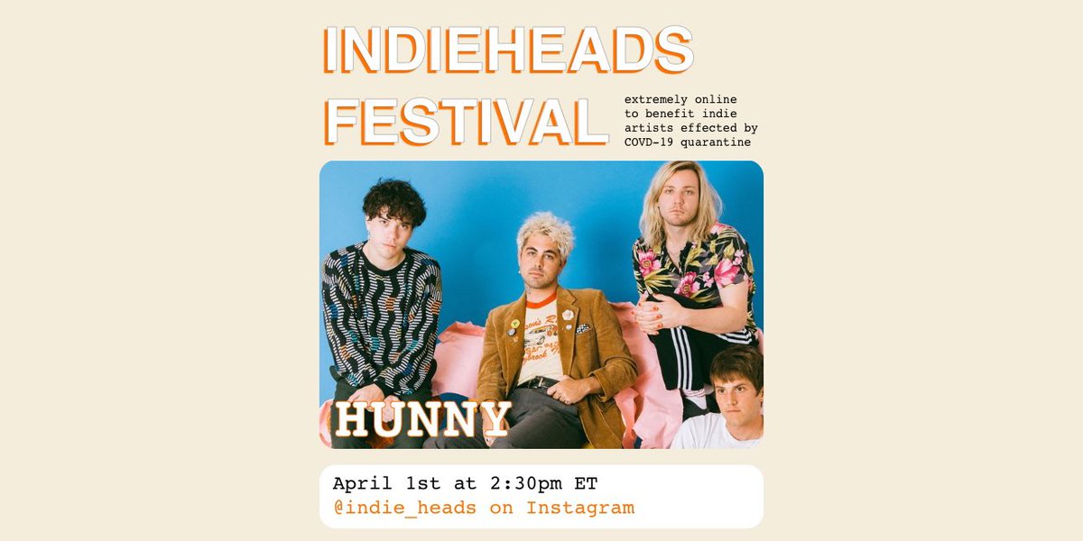 hunnytheband's tweet photo. part of the @indie_heads festival on April 1 at 2:30pm EST ✌️ see you there https://t.co/QQ4RyQvUWG