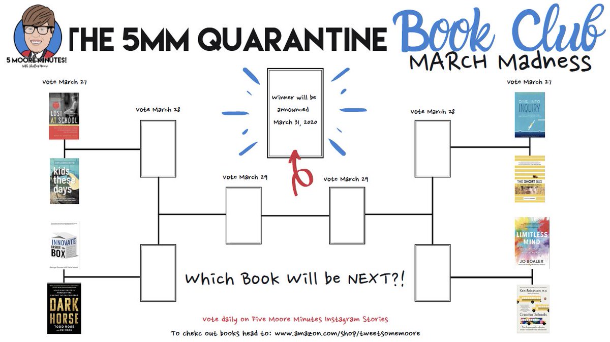 tweetsomemoore's tweet photo. OK folks, we are really taking this book club to the NEXT level.  Today we start voting for our next book! Vote daily on Five Moore Minutes Instagram Stories. To check out the book option head over to https://t.co/VCi6RRQYRh AND join us daily at 9 am (PST) on Instagram Live! https://t.co/Qapi7uS9kr
