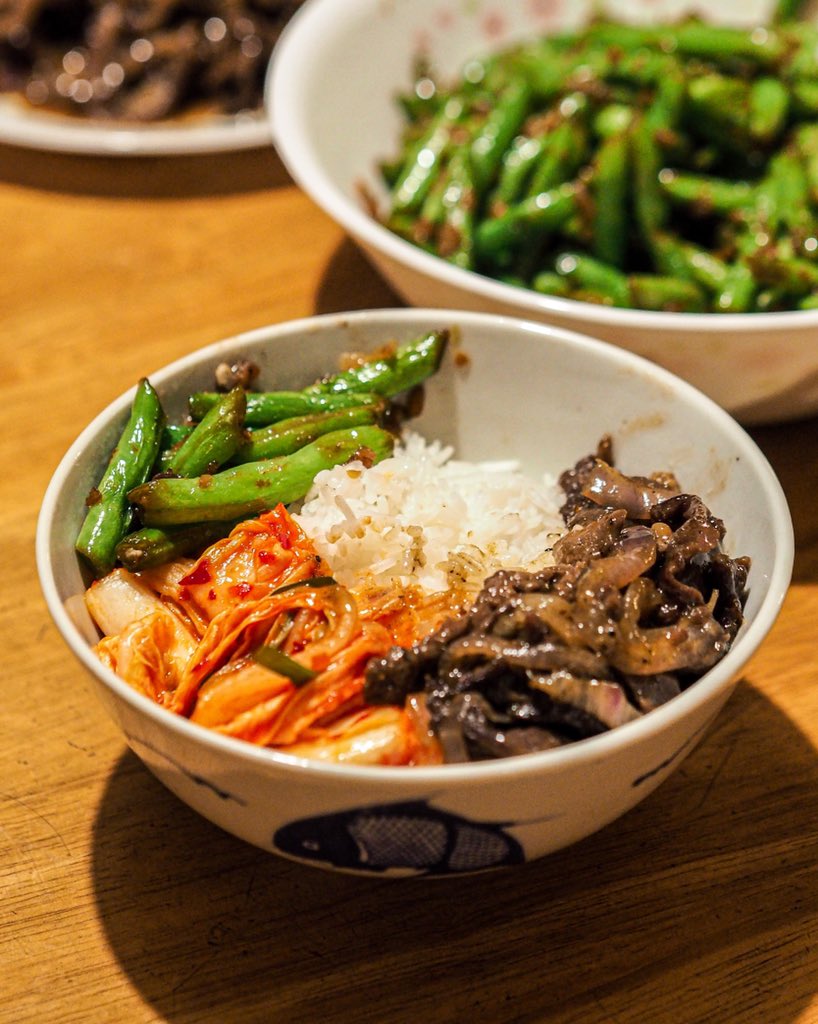 Kimchi-making + Black pepper beef rice bowl, garlic sautéed french beans, kimchi   #cooking  #homecooking  #quarantinelife