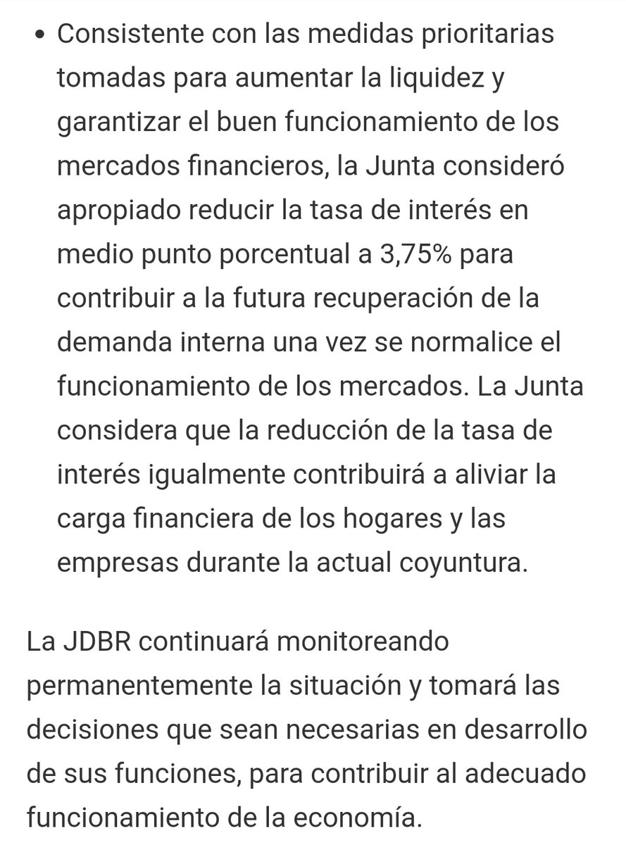 josejournaliste's tweet photo. En su reunión de marzo #JDBR del @BancoRepublica decidió bajar en medio punto porcentual la tasa de interés de intervención, quedando en 3.75%. Principal fundamentos, dotar de liquidez y garantizar el óptimo funcionamiento de los mercados financieros. https://t.co/wLo2jLLibD