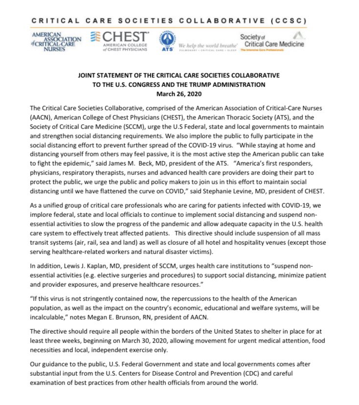 Multiple medical assocs. recommend mandate from Fed Gov to shutdown all non essential services. This must be done.....please retweet #coronavirus #COVID19