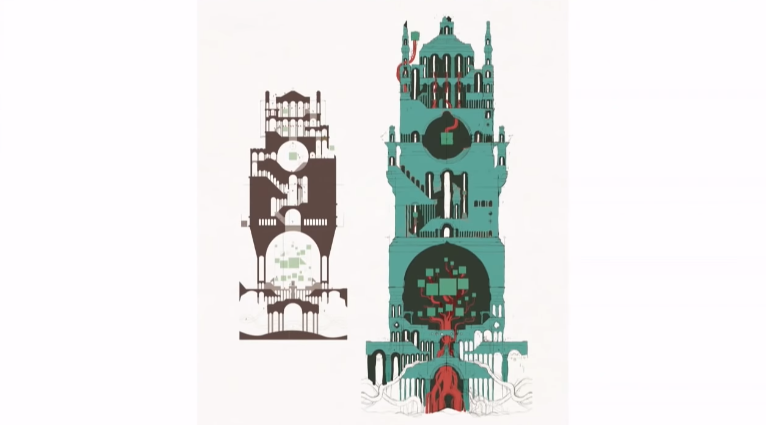 En matière de  #conceptart environnemental, Conrad Roset a travaillé conjointement avec l’artiste Oscar pour définir une identité visuelle cohérente. Oscar se chargeait ainsi d’architecturer les puzzles & Conard venait dessiner par-dessus pour harmoniser le style de chaque niveau.