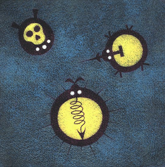 Here's a picture I painted in 2003, called 'Germs'.
Unfortunately I didn't think to paint a companion piece called 'Now Wash Your Hands'.