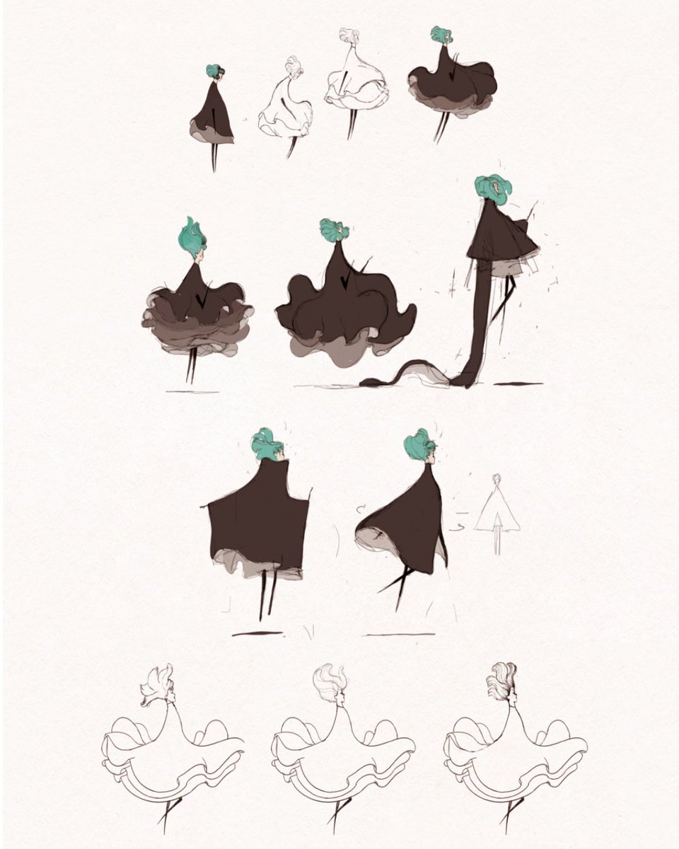 Mais aussi au personnage principal, le travail pour animer Gris ayant pris 1 mois complet. La recherche a débuté par un rendu très organique et non réaliste du vêtement, avant que de multiples itérations la conduisent à un résultat plus minimaliste au cerne noir.