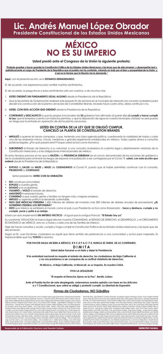 JJDiazMachuca's tweet photo. MÉXICO 🇲🇽 NO ES SU IMPERIO
¿Que dimita López Obrador?
Se unen empresarios y le solicitan que dimita.
Debe hacerse a un lado y dejar la Presidencia de México.
#QueDimitaAMLO
@miguelanh https://t.co/PxDu2mNTgQ