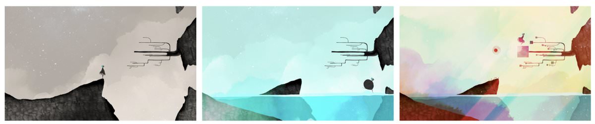 Loin de la compétitivité ou de la frénésie des AAA, l’histoire développée par Nomada studio est tout en métaphores et en symboles sur un rythme lent. Aucun dialogue, texte, explications ne viennent ponctuer l’expérience : la narration se tisse au travers des lieux & des couleurs.