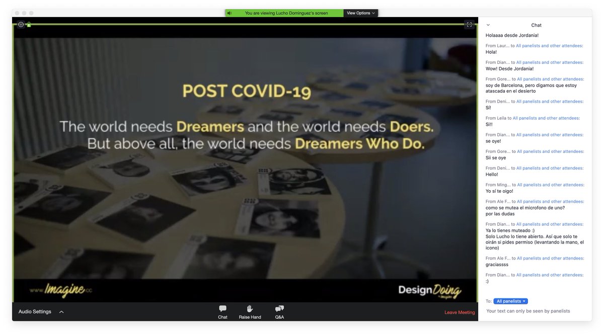 Ya estamos en el primer webinar de la formación online gratuita "Innovación Post Covid-19 con Lombard Design Doing" impartida por el director del Imagine #DesignDoing <a href="/luchodominguez/">Lucho Domínguez</a> . 1/4 webinars en el que conoceremos las 4 fases del #LombardMethod. #YoMeQuedoEnCasaInnovando