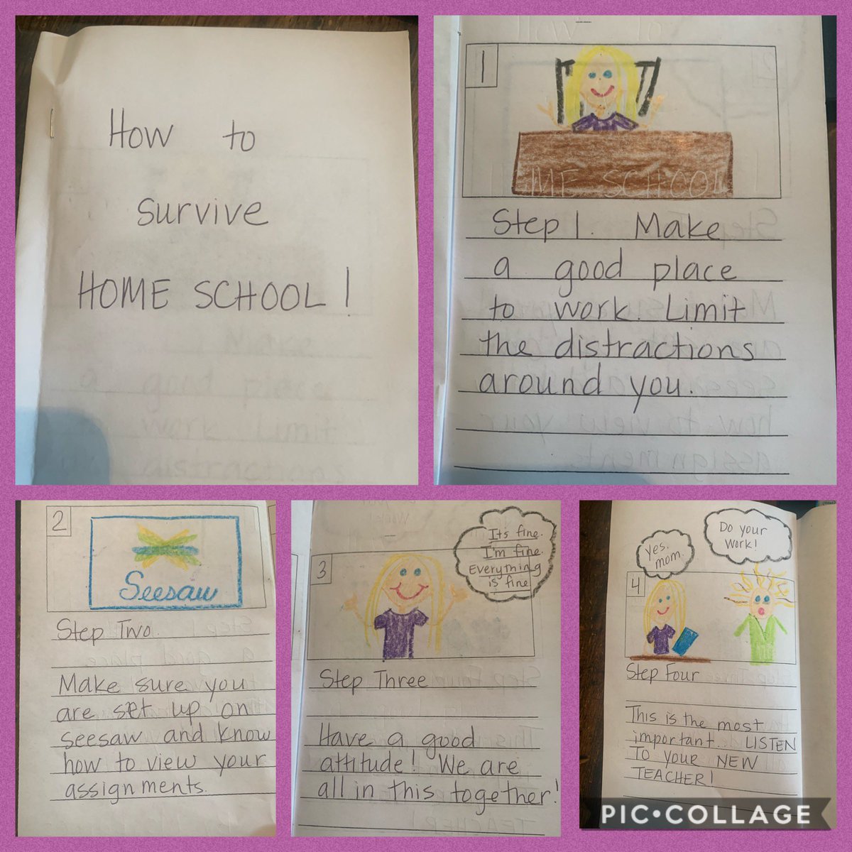 Kinder_APHE's tweet photo. We are adjusting to homeschooling! I made my example &amp; Tristan made his own how to. #weareaphe #RockwallISDConnects https://t.co/IJX5zoi6ir