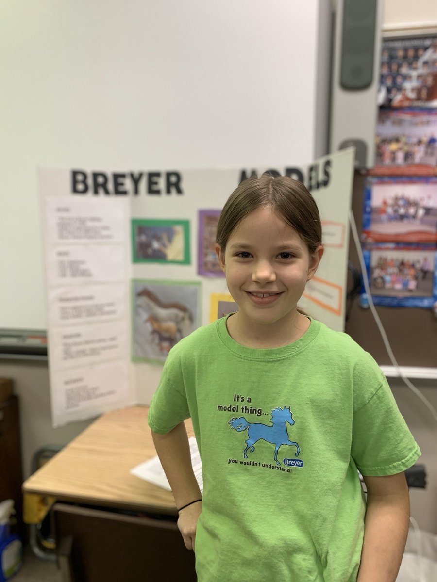 kierclass's tweet image. Ezra presented on the Breyer Horse Company. She explored how Breyer horses are made to scale! 🐎 I’m not horsing around when I say “Great job Ezra!” #thirdatbis