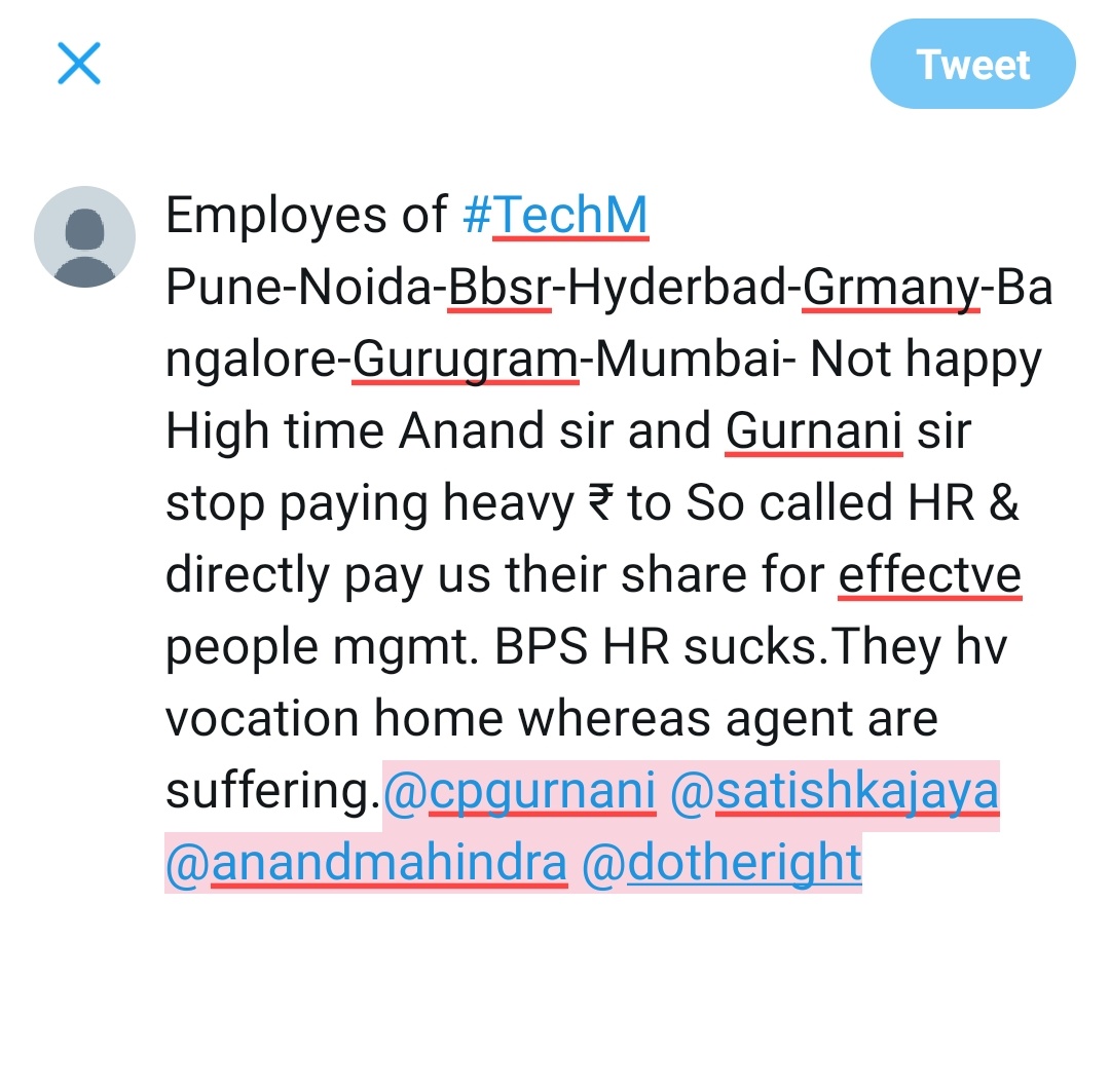 TruthSociety3's tweet photo. Employees i got ur voice this time too: 
          Below is the message that u have to read @cpgurnani @anandmahindra @satishkajaya
#Techmahindra needs a change.Coz u deal with people with the same brain as u. https://t.co/MVrmSYxYik