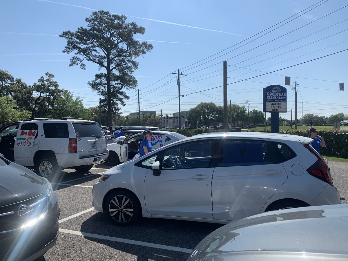 Goodyear staff drove through town today to let our students know how much we miss them and love them. #StaySafeStayHome #weteachglynn