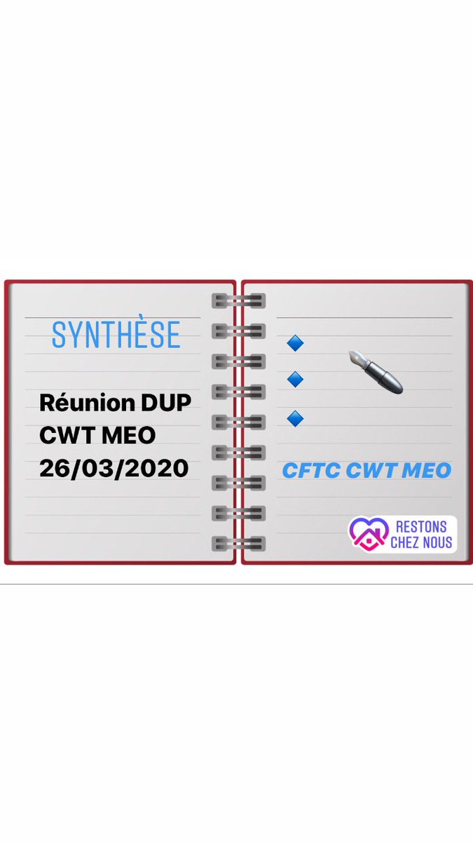 CftcCwt's tweet photo. Synthèse réunion de la DUP #CWTMEO du 26/03 :
Les questions ayant quasi toutes un rapport avec la situation de crise, aucune réponse n’a été fournie aux élus : renvoi systématique à la réunion d’info sur la mise en place du chômage partiel chez #CWTMEO prévue lundi 30/03 PM https://t.co/91BYAfE0Ya