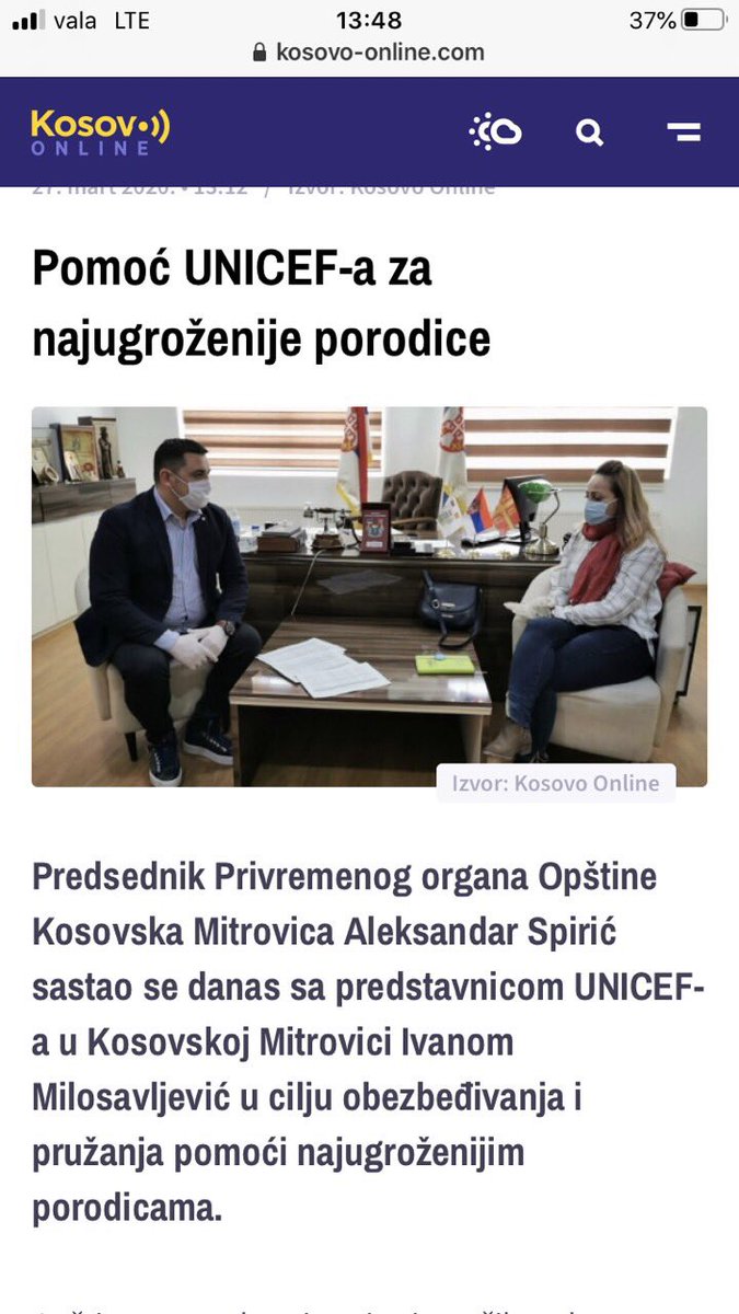 UNICEFKosovo's tweet photo. For people living with disability it is very hard to cope with this current situation #COVID19 Today, @ivanam007 met with the Mayor to identify the needs and join forces to support the most marginalized communities. #WhileAtHome #StayConnected https://t.co/q5U9yOQDiz