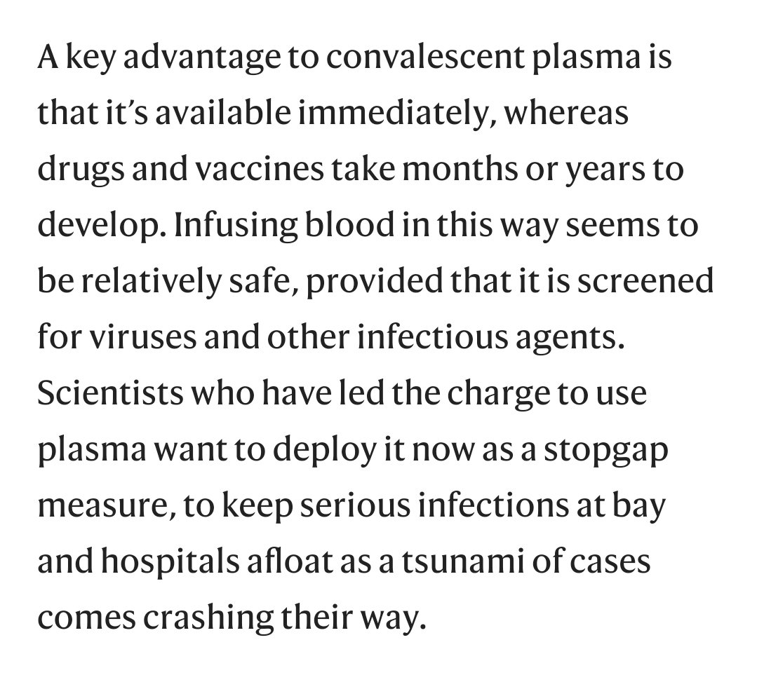 Using blood from survivors instead of vaccines. This isn't new and article states it has been used in the SARS AND EBOLA outbreaks Not clear if this has started but it's something i want to follow up on Read screenshots 