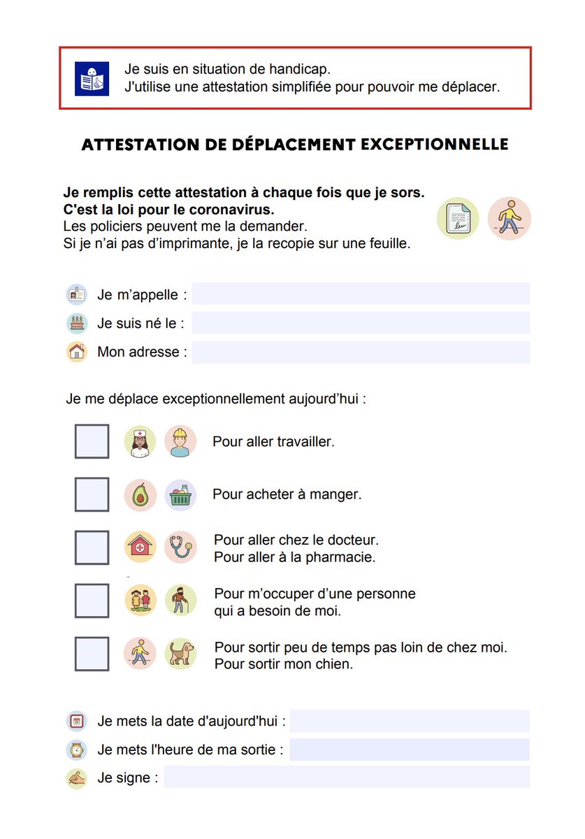 lucierivierefr's tweet photo. Cette attestation en langage FALC (facile à lire et à comprendre) est autorisée depuis ce matin pour des personnes en situation de handicap. Lu dans @neon_mag  https://t.co/k1FLC9ICiy https://t.co/MK15XQSY2N