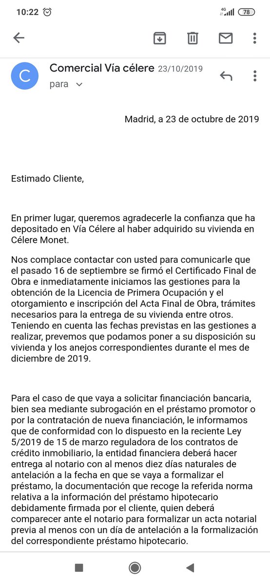 Maxferibar's tweet photo. @viacelere 23/10/2019: @ViaCelere confirma por mail a más de 60 familias que entregarían viviendas en 12/19

27/03/2020 @ViaCelere sin ponerse colorados echan la culpa al #COVID2019

Y hace 2 días ponen #YoMeQuedoenCasa ...Será en la de @Teresamarz @CristinaOntoso porque en la mía,no puedo! https://t.co/OtsVHVVpyf