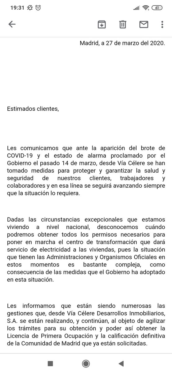 Maxferibar's tweet photo. @viacelere 23/10/2019: @ViaCelere confirma por mail a más de 60 familias que entregarían viviendas en 12/19

27/03/2020 @ViaCelere sin ponerse colorados echan la culpa al #COVID2019

Y hace 2 días ponen #YoMeQuedoenCasa ...Será en la de @Teresamarz @CristinaOntoso porque en la mía,no puedo! https://t.co/OtsVHVVpyf