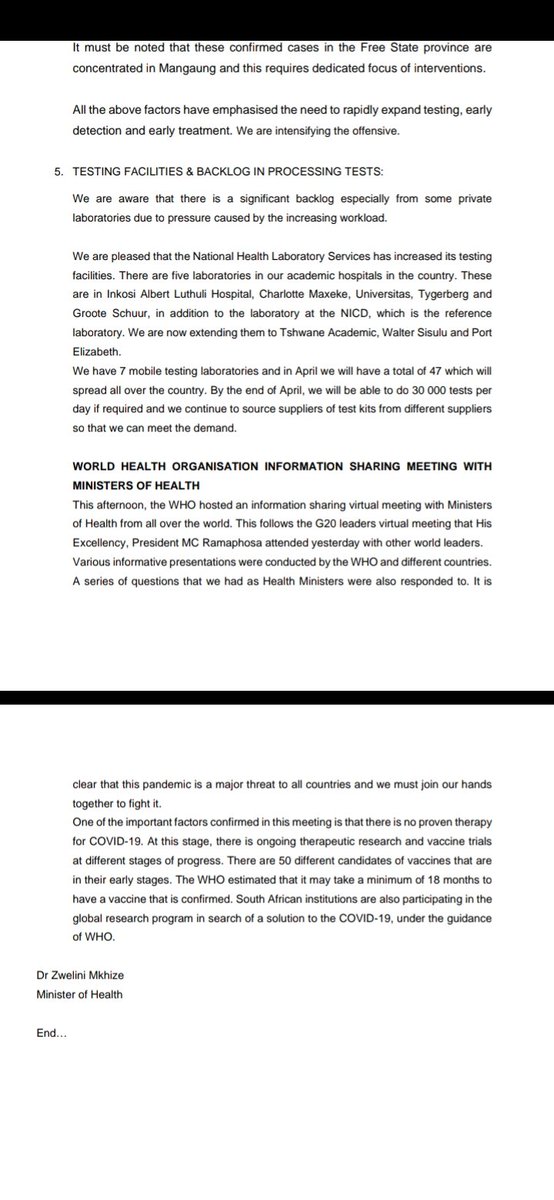 This latest press release from <a href="/DrZweliMkhize/">Zweli Mkhize</a> is a must read if you want to understand the #Covid19SA #CoronavirusSouthAfrica situation in the country. Read below: