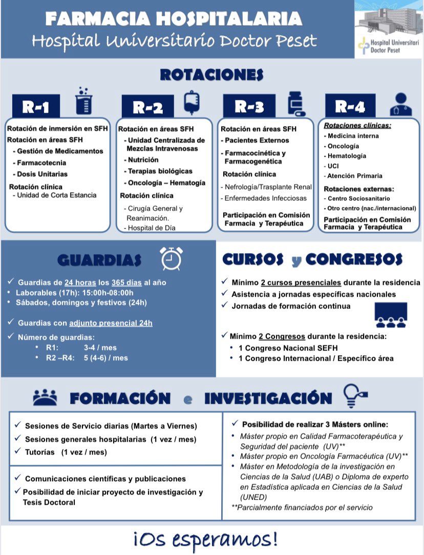 Futuros R1 de Farmacia Hospitalaria:
📎 Adjuntamos aquí un breve resumen de cómo es el FIR en <a href="/farmaciaHDPeset/">S. Farmacia HUDrPeset</a> . 
Esperamos que resuelva muchas de vuestras dudas! 
#FIR2020abierto #FH2020DPeset <a href="/sefh_/">S.E.F.H</a>