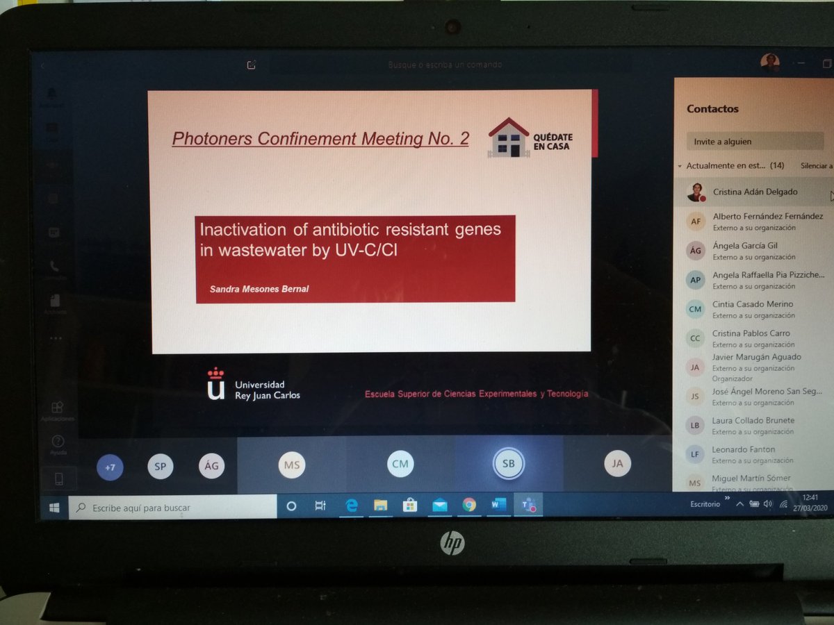 photonersURJC's tweet photo. Second group meeting of @photonersURJC from home.  This time @SandraMsons has talked about resistant genes in wastewater.
#YoMeQuedoEnCasa 
#IStayAtHome https://t.co/KlPOCPF6tI