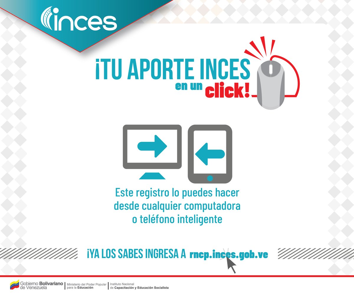 Incesocialista's tweet photo. #AporteInces Con tu aporte a nuestra institución fortalecemos la formación y autoformación colectiva, integral y permanente de todo nuestro pueblo ✌️😉 Regístrate, declara y obtén tu solvencia📱💻 #27Mar #SomosInces #EnBatallaHeroica https://t.co/71dxuSQ7xo