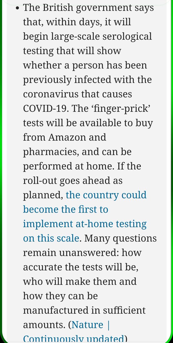 Ohhh another cool thing is that the UK want to roll out at home covid-19 testing kits that will be sold online Idk why people have to buy it and there isn't an effort just to get more people tested to be used for future research.
