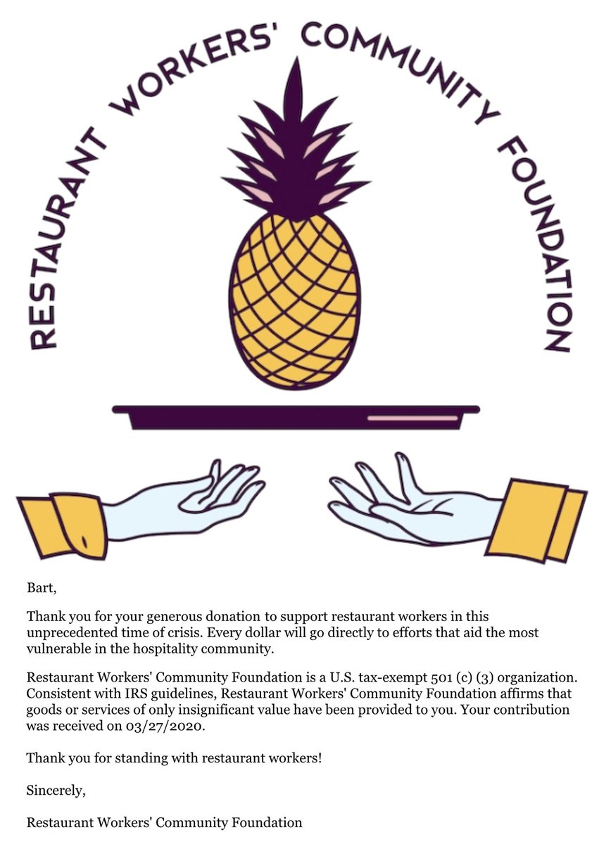 BartDurhamLaw's tweet photo. Whatever you can spare, @RWCFUSA will appreciate your contribution to their COVID-19 Emergency Relief Fund. They are a non-profit created by and for restaurant workers. :: Visit https://t.co/ExloxDFeew to join us in making a donation. #RWCFRelief https://t.co/75pjodN23G
