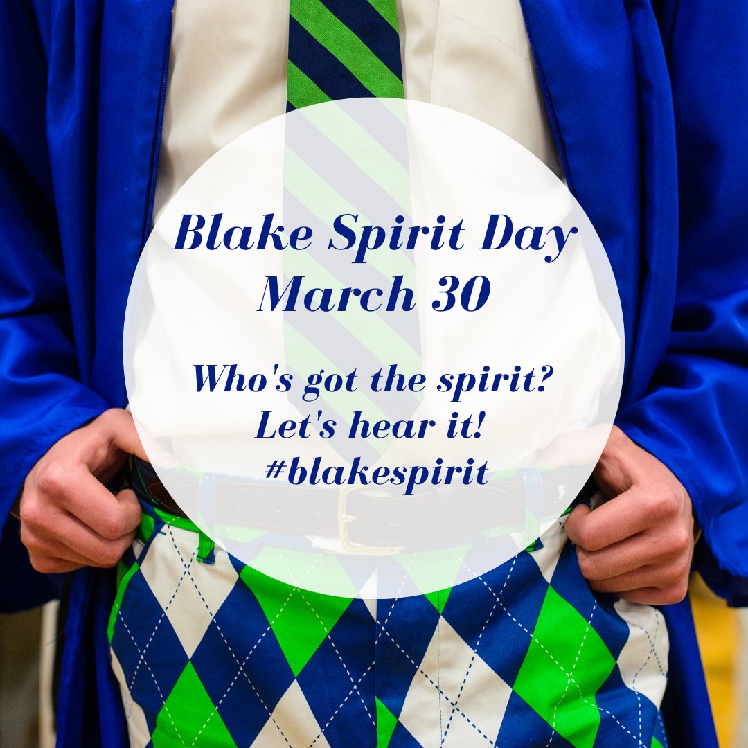 Remote teaching &amp; learning begins Monday. Wear your blue and green and tag us in a photo so we can share it. Just because we're inside doesn't mean we can't show our Blake pride! #blakespirit Please RT, Bears!