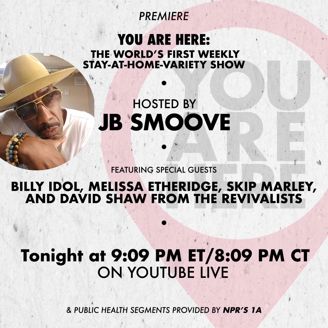 Today 9:09PM ET on @URHereLive's YouTube channel: Tune in to You Are Here, the world’s first weekly stay-at-home digital variety show where I'll be performing "Come to My Window" and more, hosted by <a href="/ohsnapjbsmoove/">JB Smoove</a>: bit.ly/URhereYT #YouAreHere