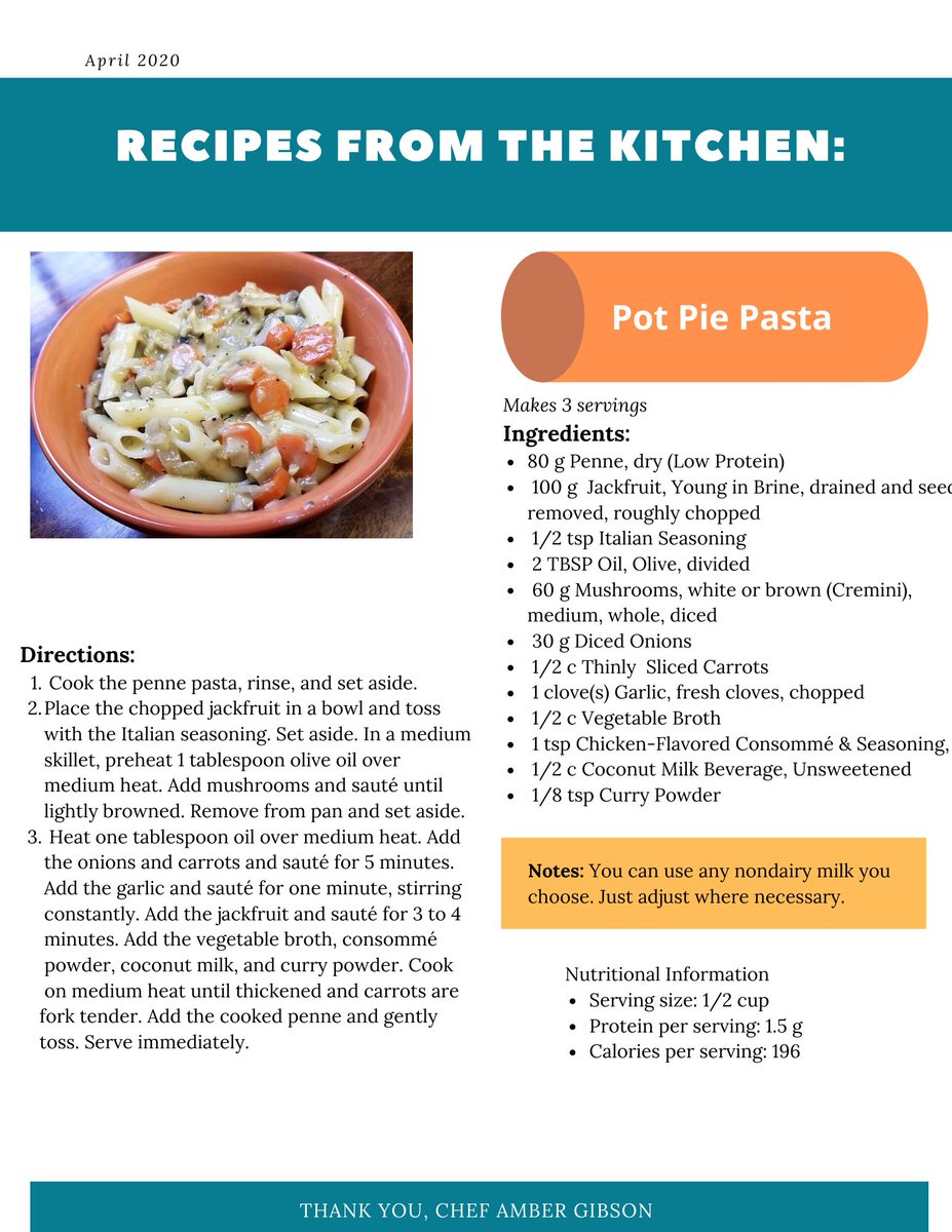 HCUAmerica's tweet photo. It's #TastyTuesday - What's on this weeks menu?
Pot Pie Pasta - all the goodness of pot pie, but with out all the hassle!
#LowProBitesss #DietForLife #LowProteinLiving #LowProtein #HopeConnectsUs #Homocystinuria #HCUAwareness #PKU #MSUD #MMA #PA #HCU #IVA #GA1 https://t.co/ckfXfcOr4m