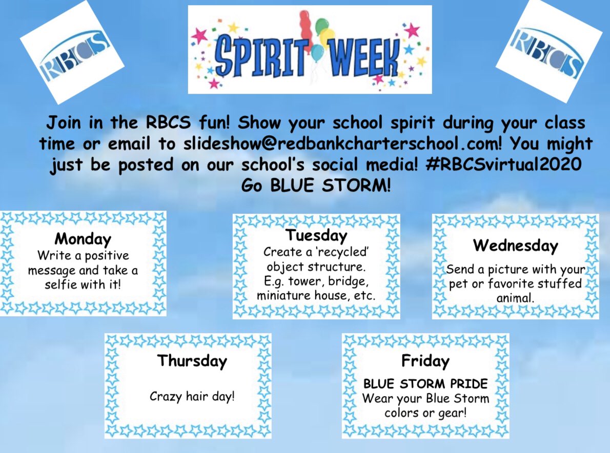 rbcsnj's tweet photo. Monday, March 30th kicks off our Virtual Spirit Week! #rbcsvirtual2020 https://t.co/a7dhg1uuIC