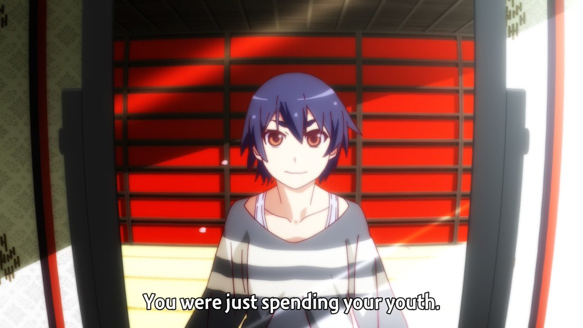 26) Hanamonogatari (anime rewatch)Lovely little ending to Kanbaru's arc, and one of the best arcts at conveying Monogatari's overarching message of facing reality and being an active force in your life rather than rotting away in apathy.