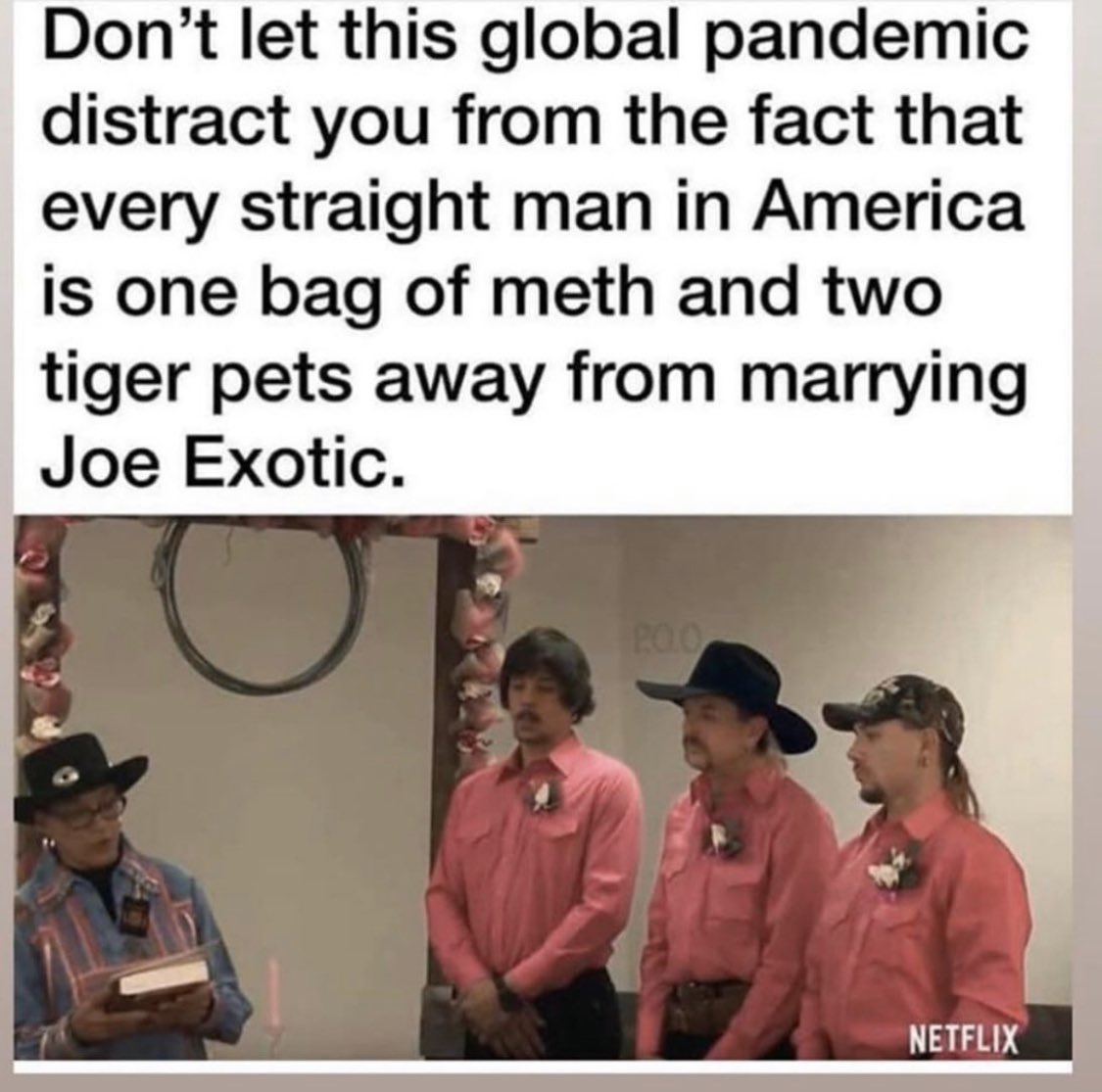 MissIn4med's tweet photo. These #TigerKing memes are everything! Thank you! 😂
#JoeExotic #Netflix https://t.co/m8D4UlFbm8