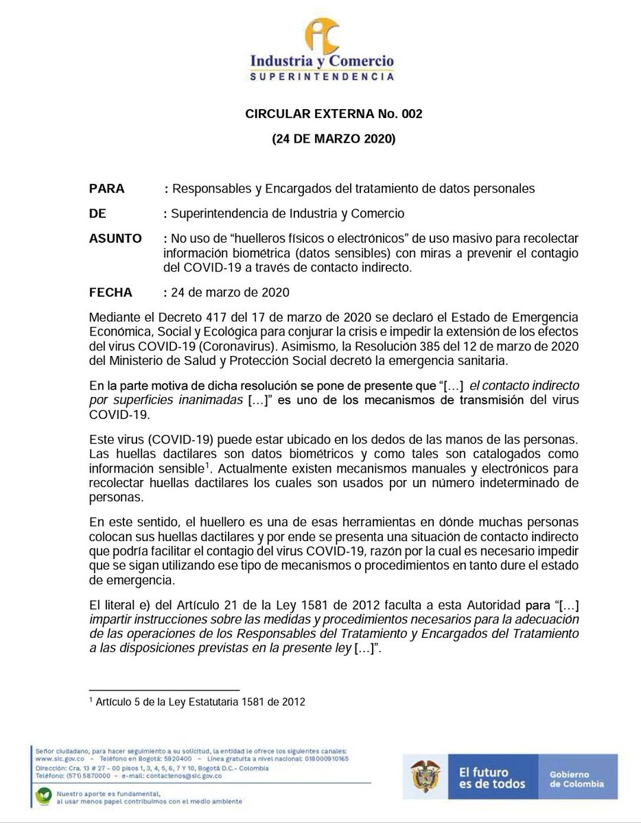 andresbarretog's tweet photo. #ATENCIÓN la @sicsuper expidió la Circular 002 sobre el uso de huelleros digitales en el marco de la emergencia por el #COVID2019 https://t.co/2e8vTN9t4m https://t.co/IDr1wTeARS