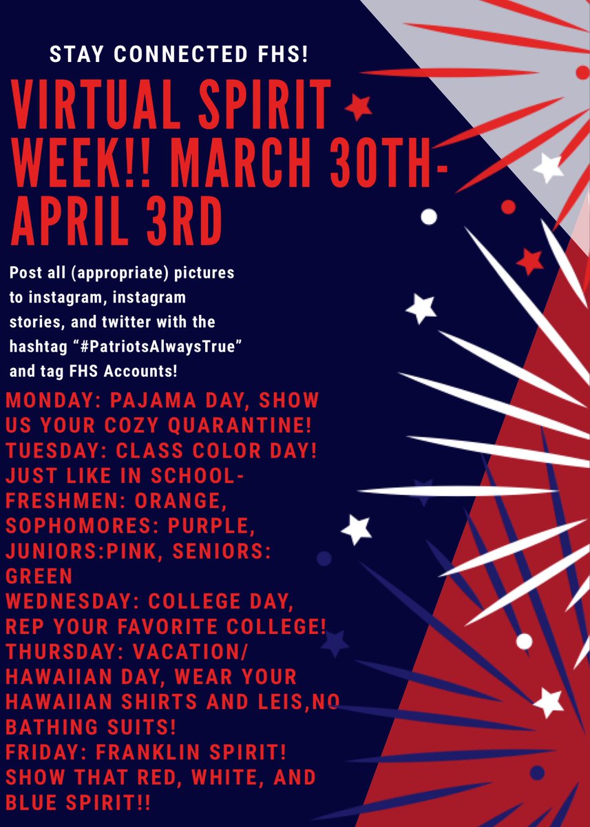 TheColonyFHS's tweet photo. Stay connected and stay healthy Franklin!! 🔴🔵 @fhspatriots https://t.co/9aLM7rDxvI